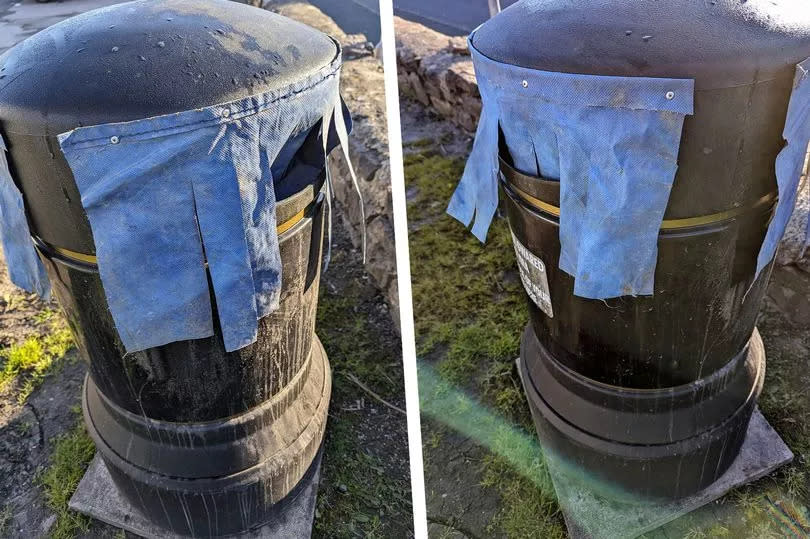 Residents were left bemused and appalled in equal measure when workmen installed DIY 'curtains' on bins in Menai Bridge