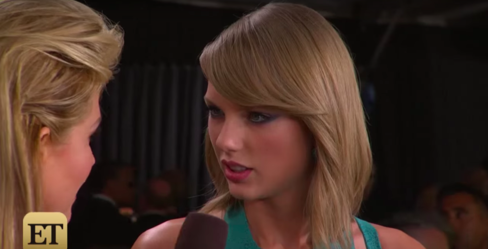 <p>While interviewing Taylor Swift on the 2015 Grammys red carpet,<em> ET</em>’s Nancy O’dell actually <a href="https://www.youtube.com/watch?v=Us1CudkeC4I" rel="nofollow noopener" target="_blank" data-ylk="slk:told;elm:context_link;itc:0;sec:content-canvas" class="link ">told</a> Taylor Swift: "You're going to walk with more than a trophy tonight, I think, lots of men." Taylor responded with perhaps the fiercest death stare of all time. "I'm not going to walk away with any men tonight," she said. The conversation lightened up from there, but it was off to a rough start, to say the least.</p>