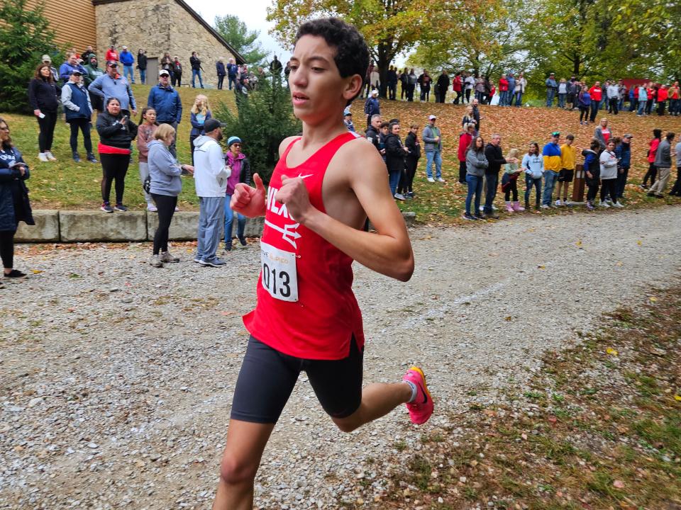 West Lafayette junior Ryan Miloudi runs the Ryan Miloudi wins the boys 2023 IHSAA Sectional Cross Country Sectional individual title at Tippecanoe Amphitheater on Saturday, Oct. 14, 2023.