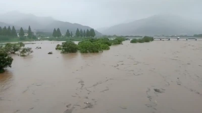 Flooding along Seomjin River amid monsoon rains in Duga-ri