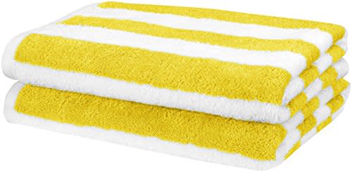 Amazon Basics Cabana Stripe Beach Towel, Pack of 2, Yellow, 60" x 30"