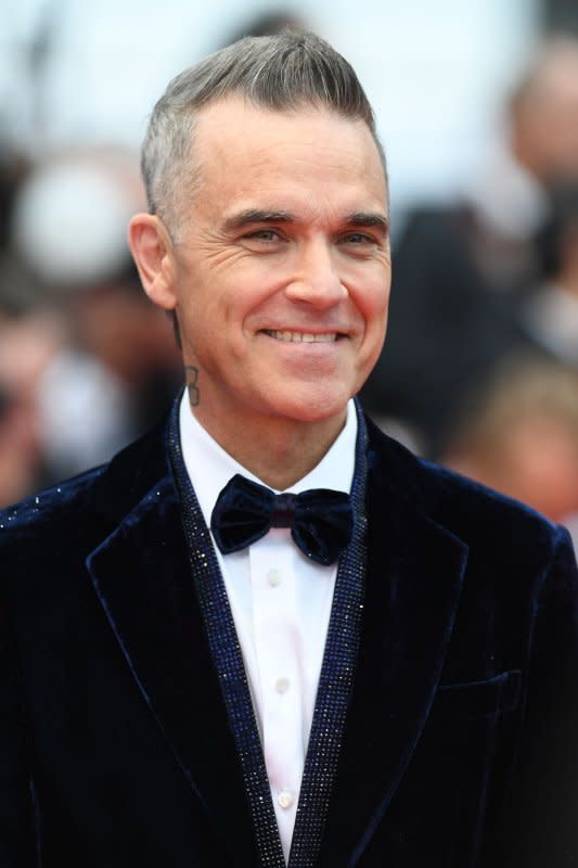 Robbie Williams attends the premiere of "Killers Of The Flower Moon" at the 76th Cannes Film Festival at Palais des Festivals in France on May 20. The singer turns 50 on February 13. File Photo by Rune Hellestad/ UPI