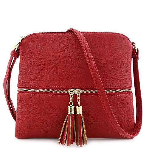 19) Lightweight Medium Crossbody Bag with Tassel Red