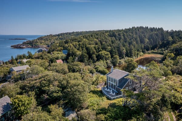 The multi-level home sits perched on Monhegan, a small, rocky island in the Gulf of Maine.