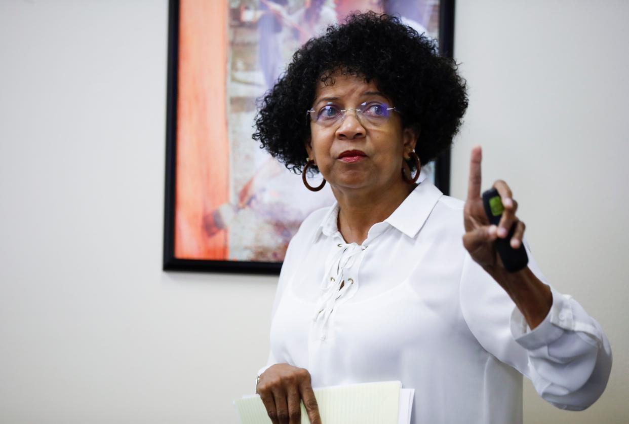 Francine Pratt, Director of Prosper Springfield, announces new goals to reduce poverty in Springfield during a press conference on Thursday, Aug. 4, 2022.