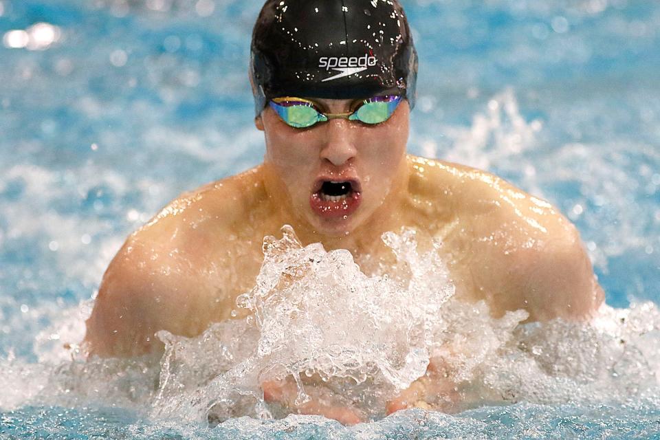 Ashland's Rylan McDaniel competes in the 100 breaststroke at the OHSAA Division II State Swim Meet Thursday, Feb. 24, 2022 at C.T. Branin Natatorium. TOM E. PUSKAR/TIMES-GAZETTE.COM