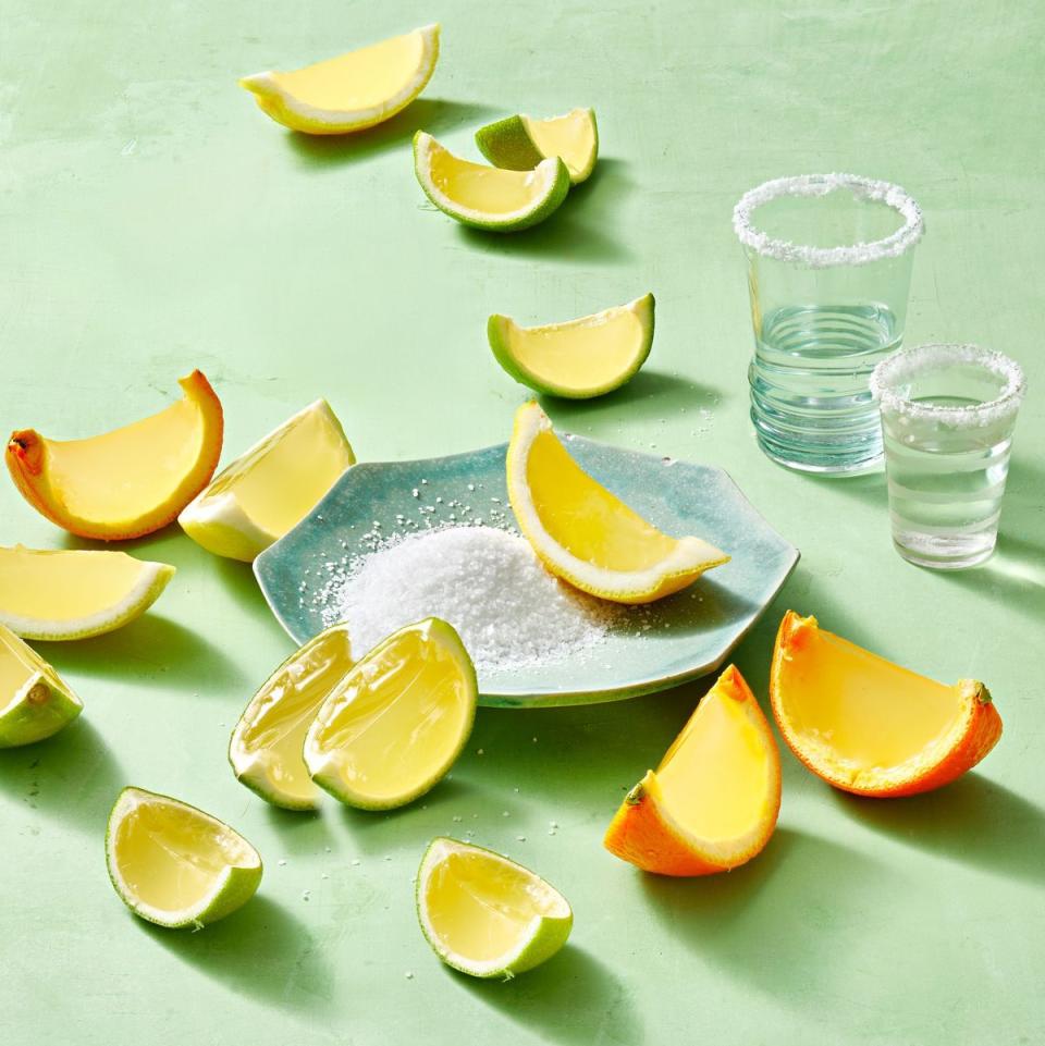 margarita citrus wedge shots with a small plate of salt