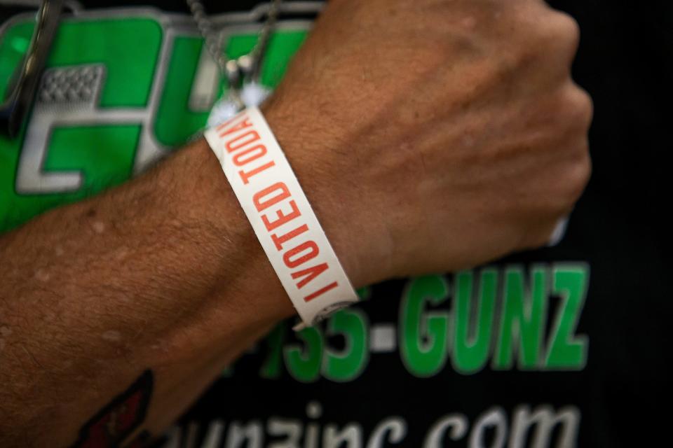 Stephen Karnes showed off his 'I Voted Today' wristband after casting his ballot at Valley High School in the Kentucky primary election on Tuesday, May 16, 2023