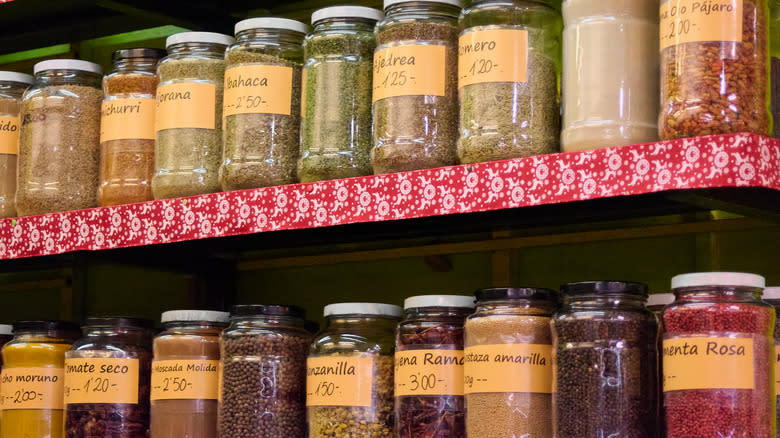 Spices stored in glass jars
