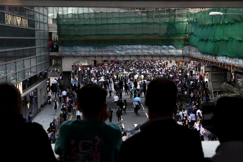 Anti-government protesters gather at the Central District in Hong Kong