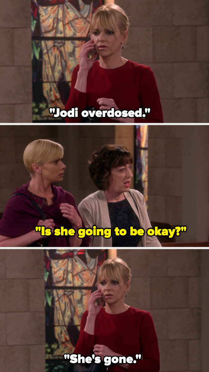 Christy tells everyone that Jodi overdosed and she's gone