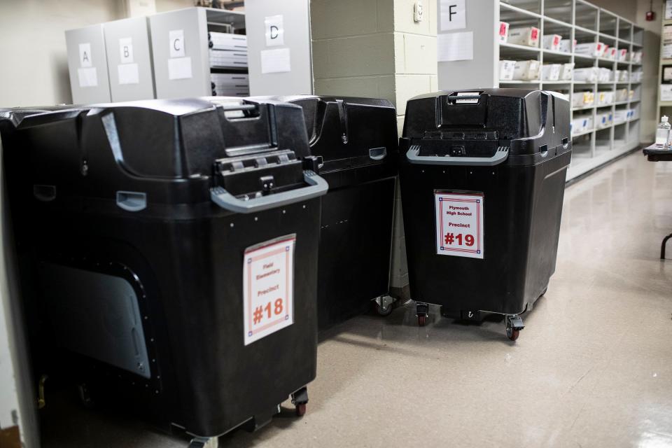 Tabulating machines for each of the precincts at Canton Administration Building in Canton, on Tuesday, Oct. 27, 2020.