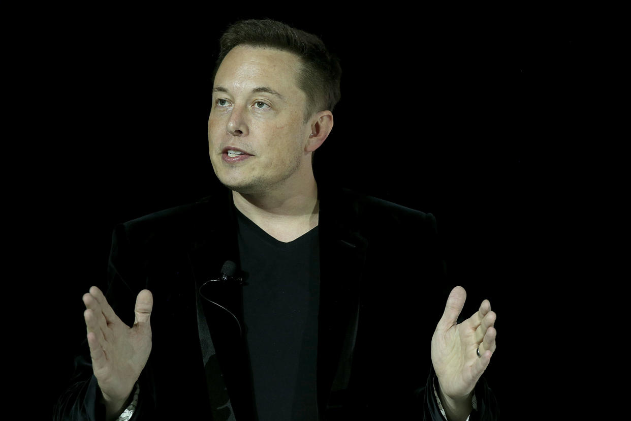 FREMONT, CA - SEPTEMBER 29:  Tesla CEO Elon Musk speaks during an event to launch the new Tesla Model X Crossover SUV on September 29, 2015 in Fremont, California. After several production delays, Elon Musk officially launched the much anticipated Tesla Model X Crossover SUV. The  (Photo by Justin Sullivan/Getty Images)