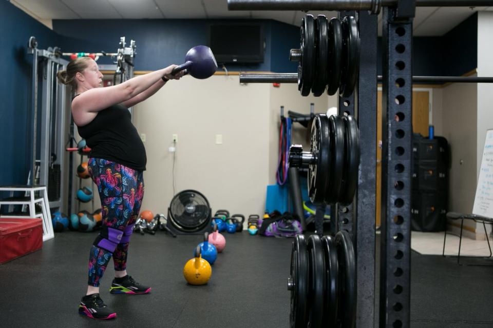 The weight room allows for a variety of exercises.