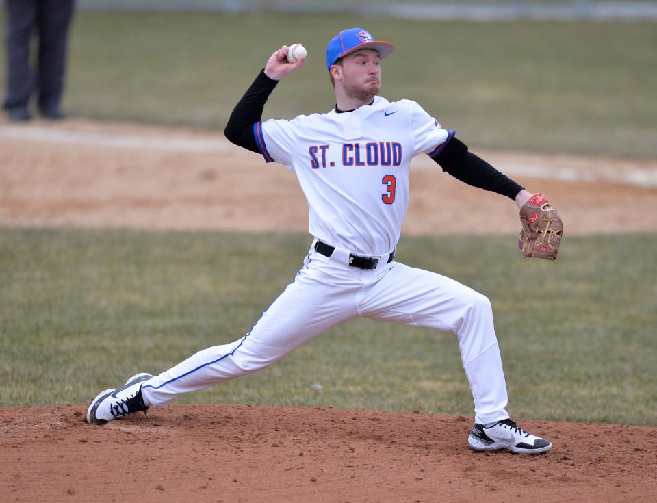 St. Cloud's Hank Bulson started as the starting pitcher for the Crush as ROCORI hosts St. Cloud for a conference game on Tuesday, April 19, 2022, at Cold Spring Baseball Park. 