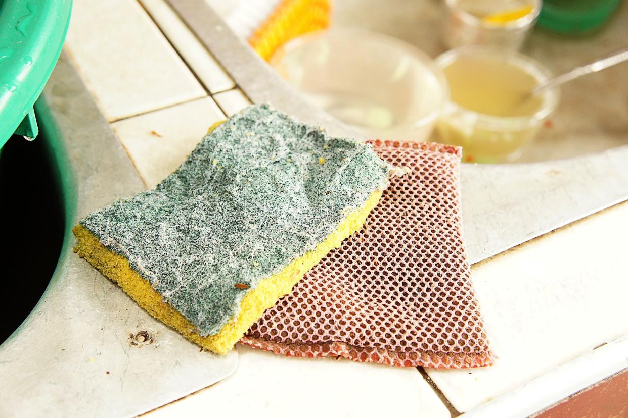 old dirty sponge washing dishes