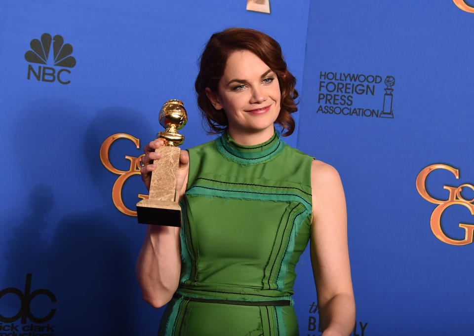 Ruth Wilson poses in the press room with the award for best actress in a television series - drama for “The Affair” at the 72nd annual Golden Globe Awards at the Beverly Hilton Hotel on Sunday, Jan. 11, 2015, in Beverly Hills, Calif. (Photo by Jordan Strauss/Invision/AP)