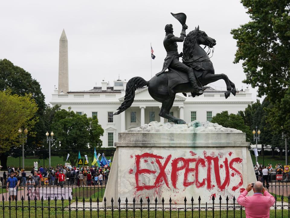 Indigenous Activist march outside the White House demanding climate action