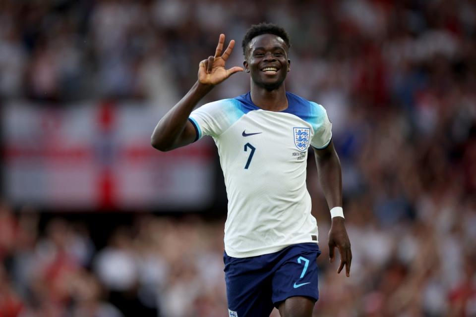 Bukayo Saka starred for the Three Lions and cemented his place in England’s starting line-up  (The FA via Getty Images)