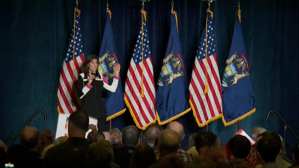 Nikki Haley speaks to supporters in Grand Rapids, Michigan.