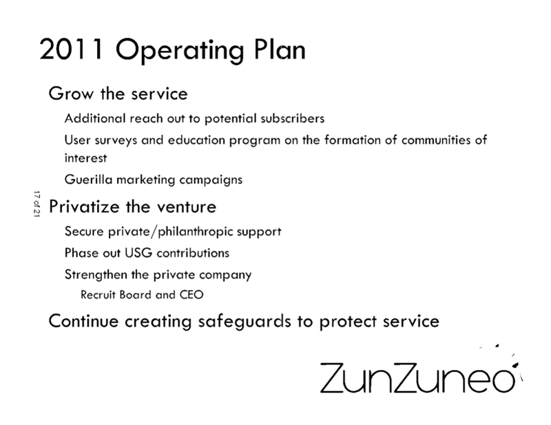 Slide from a late 2010 presentation about plans for ZunZuneo in the coming year, released through FOIA. - Screenshot: USAID