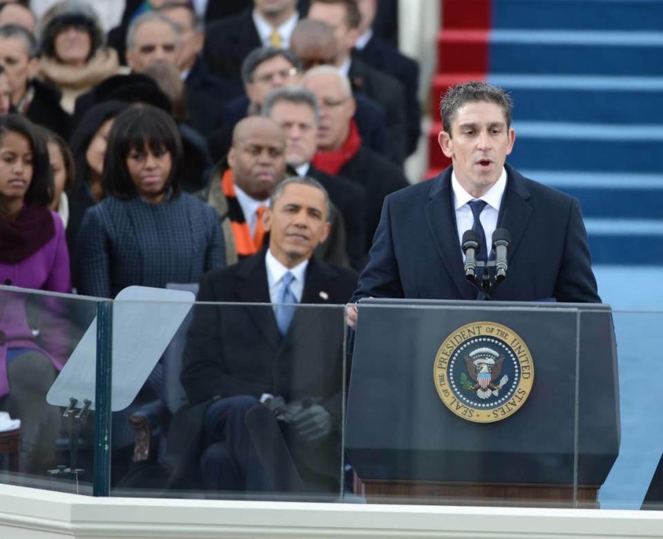 El poeta Richard Blanco recita su poema 'One Today' en la segunda toma de posesión del presidente Barack Obama, el 21 de enero de 2013 en Washington DC.
Pat Benic/Pool/Sipa USA. Sipa USA Pool/Sipa USA
