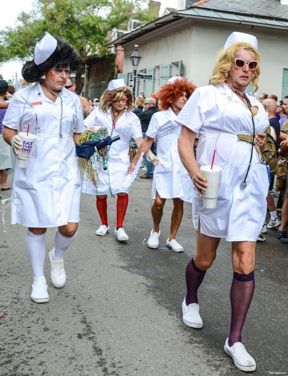 \u200bCostumed party-goers parade through the French Quarter during Southern Decadence in New Orleans.