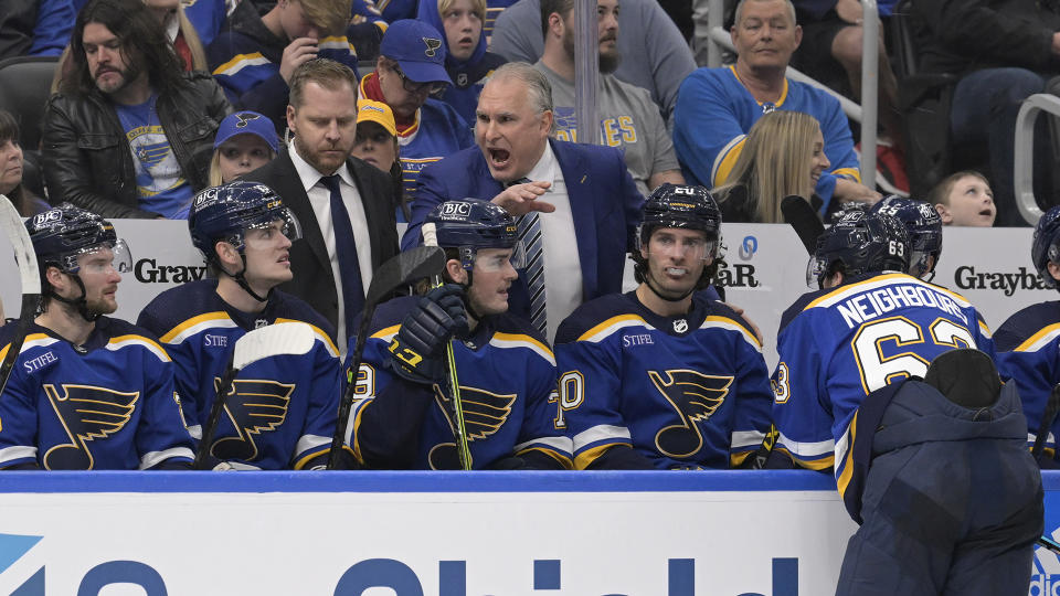 The Blues won't wear Pride jerseys during warmups on Tuesday. (Jeff Le-USA TODAY Sports)