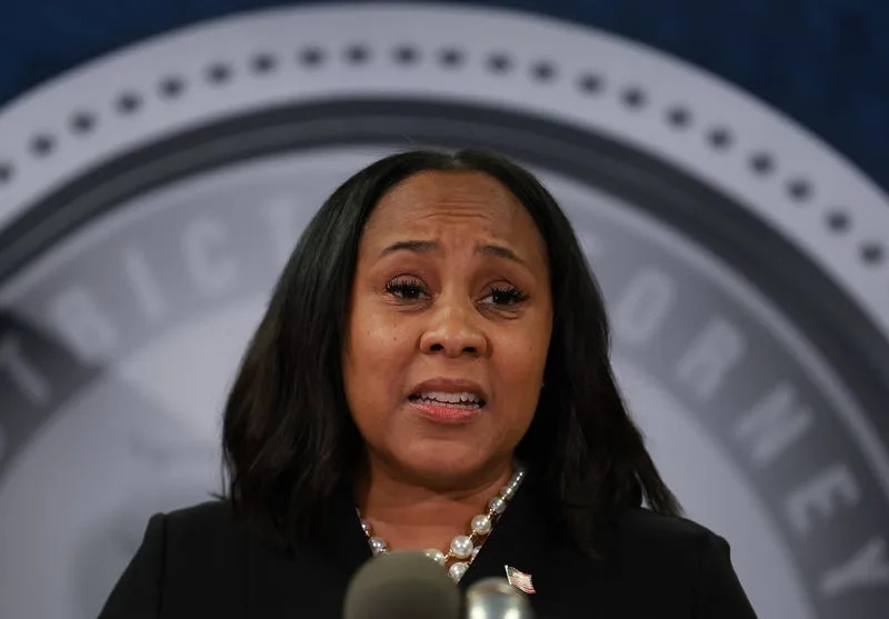 ATLANTA, GEORGIA - AUGUST 14: Fulton County District Attorney Fani Willis speaks during a news conference at the Fulton County Government building on August 14, 2023 in Atlanta, Georgia. A grand jury today handed up an indictment naming former President Donald Trump and his Republican allies over an alleged attempt to overturn the 2020 election results in the state. 