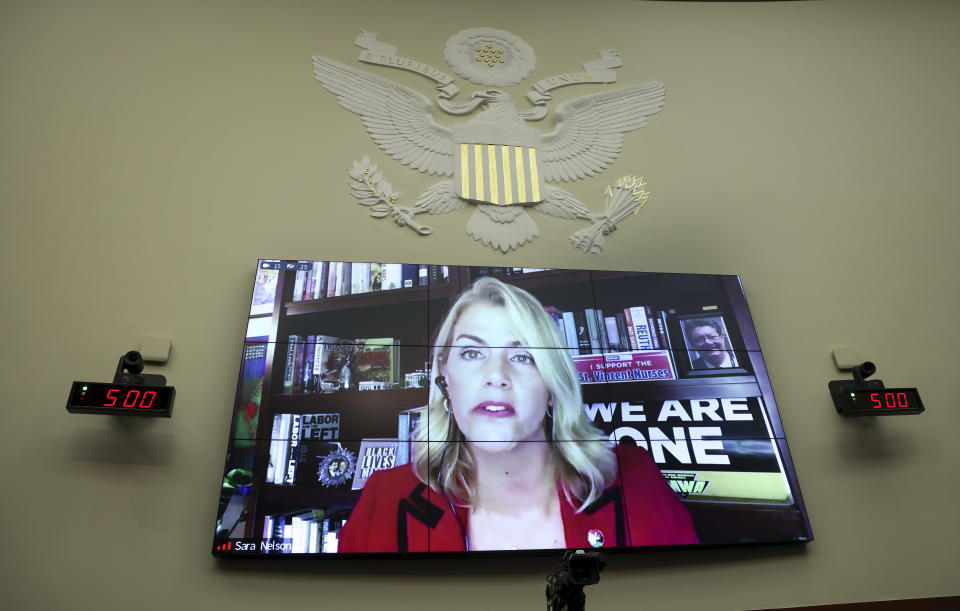 WASHINGTON, DC - SEPTEMBER 23: Sara Nelson, international president of the Association of Flight Attendants, testifies on 