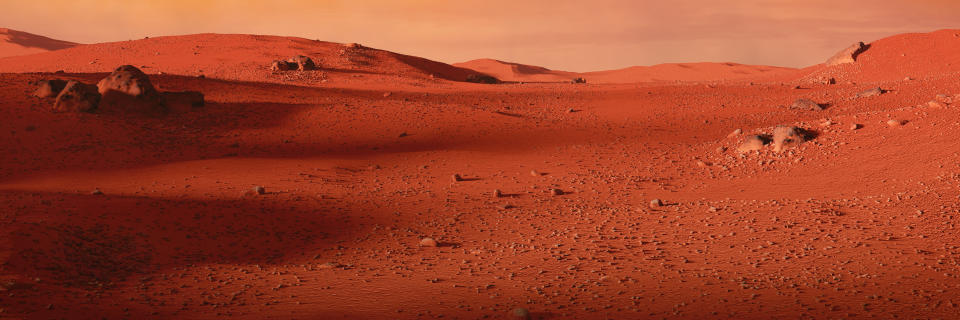 beautiful martian landscape panorama banner, desert in outer space