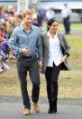 <p>For her first day in Dubbo and the second day of hers and Prince Harry’s major royal tour of Australia, Meghan a top from <a href="https://www.farfetch.com/uk/shopping/women/762802-designer-maison-kitsune/items.aspx" rel="nofollow noopener" target="_blank" data-ylk="slk:Maison Kitsuné;elm:context_link;itc:0;sec:content-canvas" class="link ">Maison Kitsuné</a>, jeans by <a href="https://www.whitehair.co/releases/outlanddenim" rel="nofollow noopener" target="_blank" data-ylk="slk:Outland Denim;elm:context_link;itc:0;sec:content-canvas" class="link ">Outland Denim</a>, boots from <a href="https://www.jcrew.com/us/p/womens_category/shoes/boots/sadie-ankle-boots-in-suede/K0055?srcCode=affiliate%7CBloggers%7CSkimlinks%7CAFFI0001&siteId=CJ_3640649_Skimlinks&cjevent=f40fa51ed1e511e883d400440a180514" rel="nofollow noopener" target="_blank" data-ylk="slk:J.Crew;elm:context_link;itc:0;sec:content-canvas" class="link ">J.Crew</a>and a grey blazer from her best friend and tennis star <a href="https://www.serenawilliams.com/collections/launch/products/boss-oversized-blazer" rel="nofollow noopener" target="_blank" data-ylk="slk:Serena William’s collection;elm:context_link;itc:0;sec:content-canvas" class="link ">Serena William’s collection</a>.</p>