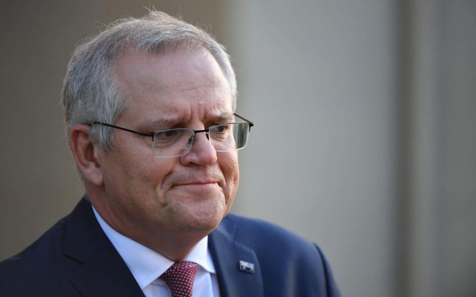 Australia's Prime Minister Scott Morrison speaks during a press conference at Kirribilli House in Sydney, Australia, 16 July 2021. New South Wales has recorded 97 new locally transmitted coronavirus cases overnight. Australia's Prime Minister Scott Morrison press conference on new Sars-CoV-2 cases, Sydney - Shutterstock