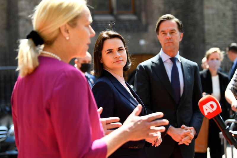 Belarusian opposition figure Sviatlana Tsikhanouskaya meets Dutch Prime Minister Mark Rutte and Foreign Affairs Minister Sigrid Kaag in The Hague
