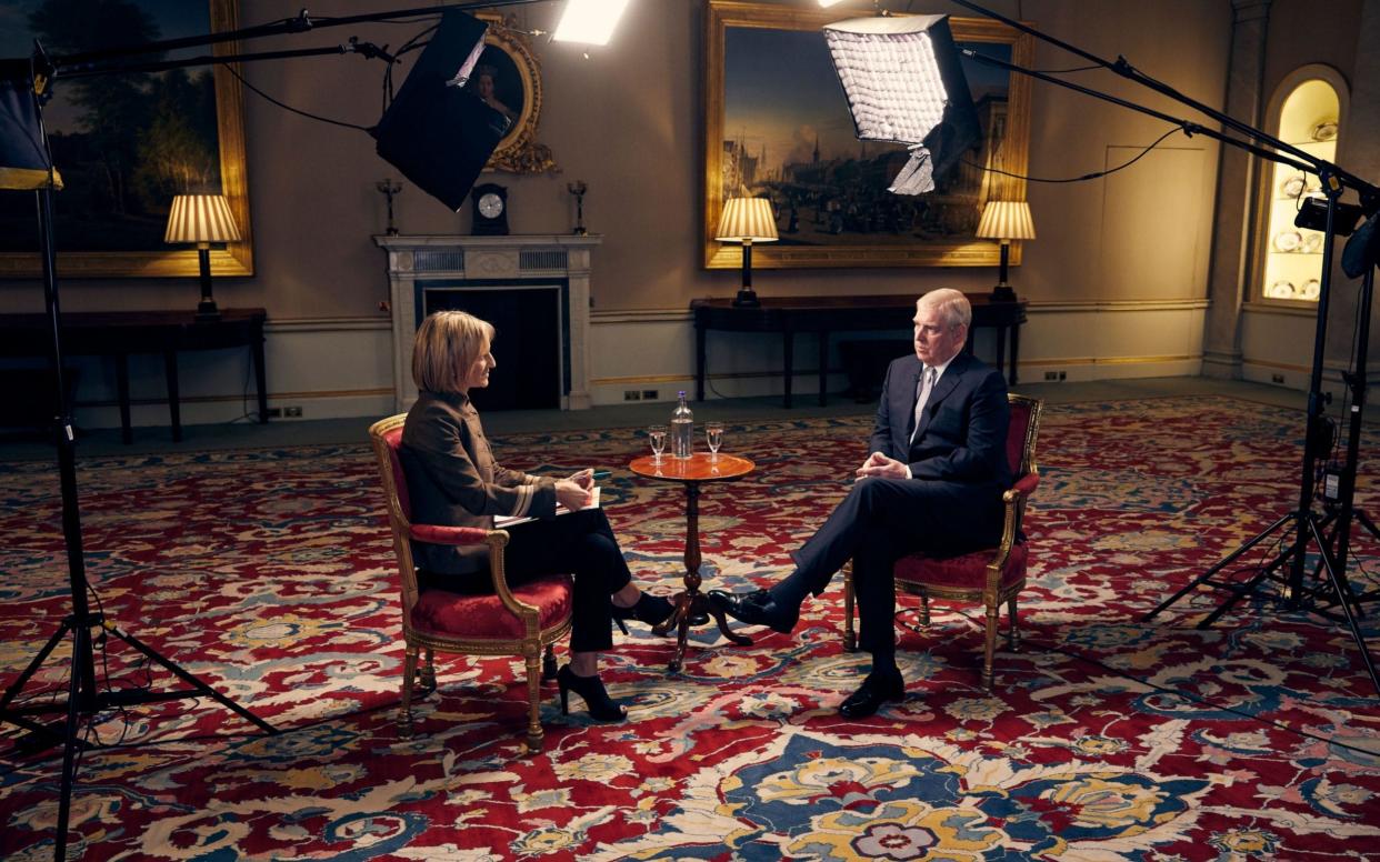 The Duke of York speaking for the first time about his links to Jeffrey Epstein in an interview with BBC Newsnight's Emily Maitlis - PA