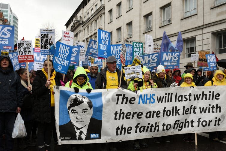 <span class="caption">Protests calling for the government to save the NHS.</span> <span class="attribution"><span class="source">Shutterstock</span></span>