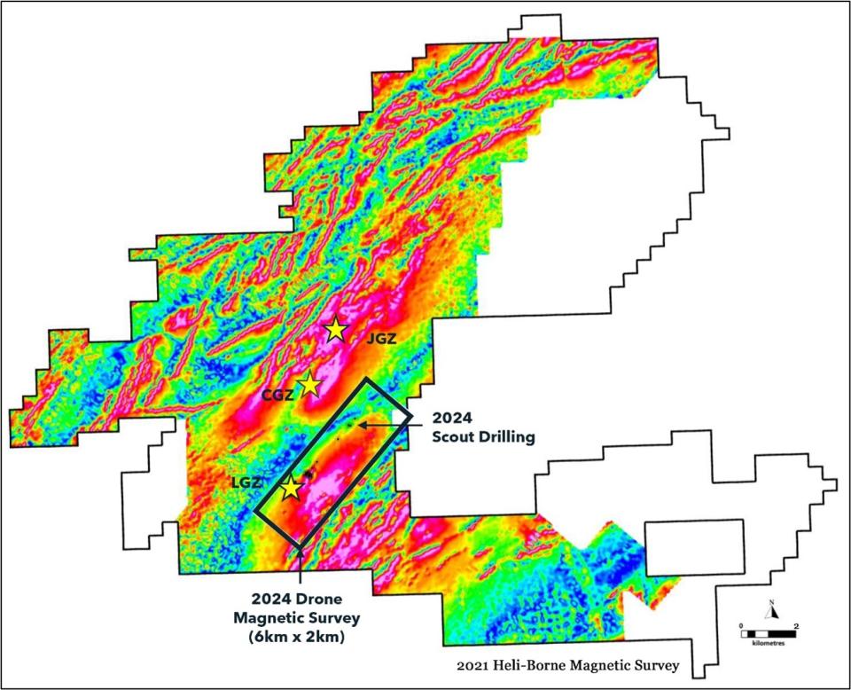 Location of the drone magnetic survey over the Williams Brook Property