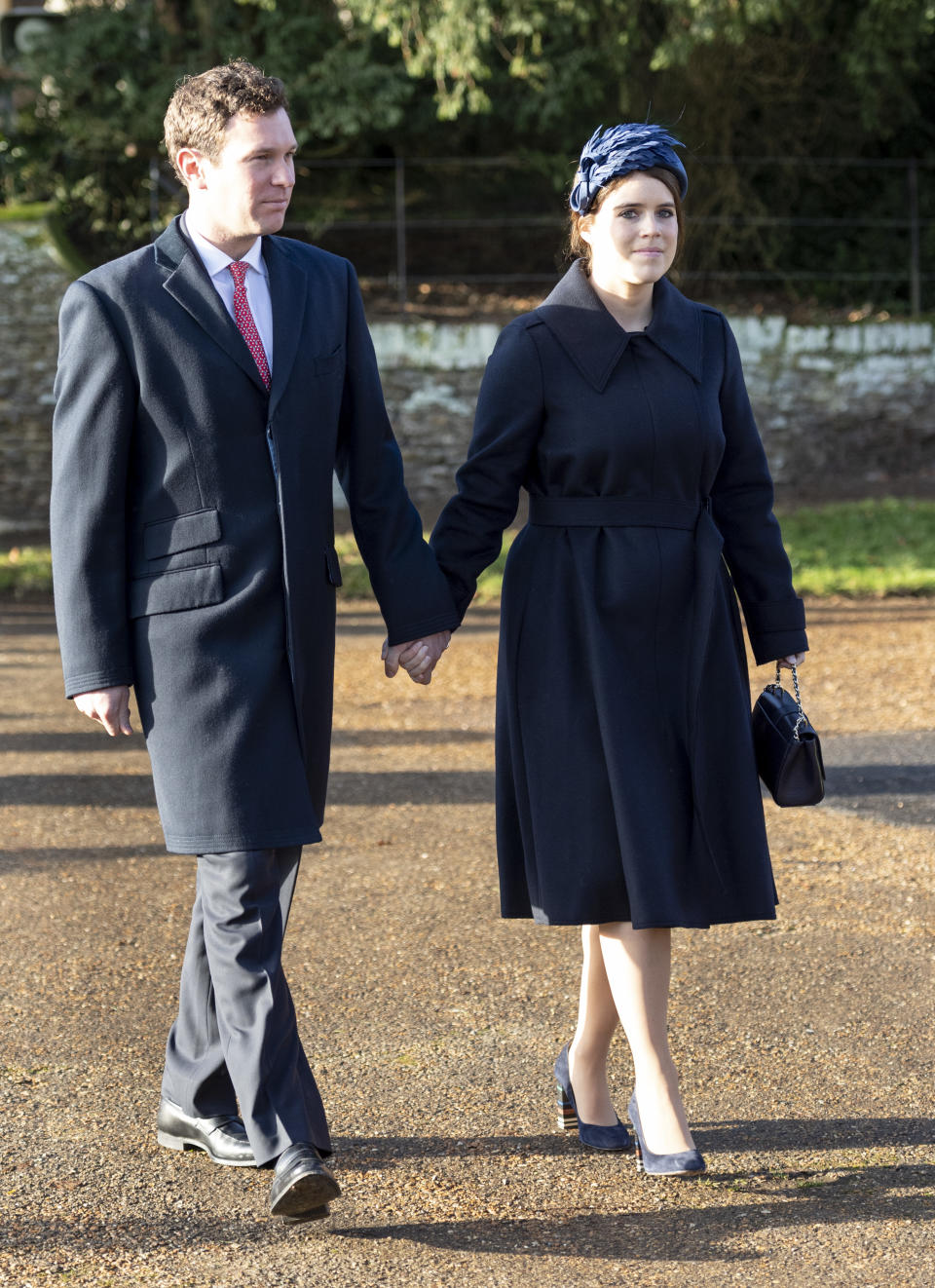 Princess Eugenie and Jack Brooksbank attend the Christmas Day Church service at Church of St Mary Magdalene on the Sandringham estate on December 25, 2019 in King's Lynn, United Kingdom.