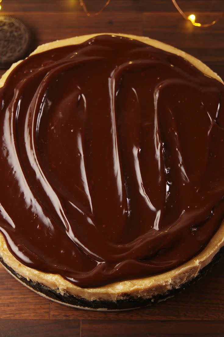 <p>Satisfy your peanut butter and chocolate craving.</p><p>Get the recipe from <a href="https://www.delish.com/cooking/recipe-ideas/recipes/a57122/buckeye-cheesecake-recipe/" rel="nofollow noopener" target="_blank" data-ylk="slk:Delish;elm:context_link;itc:0;sec:content-canvas" class="link ">Delish</a>. </p>