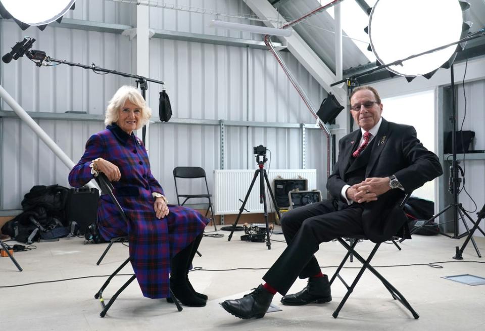 Camilla had the opportunity to speak to author Peter James during her visit (Gareth Fuller/PA) (PA Wire)