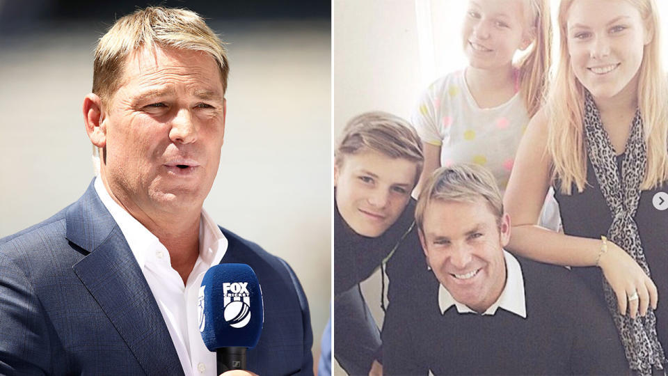 Pictured here, Shane Warne and his three children.