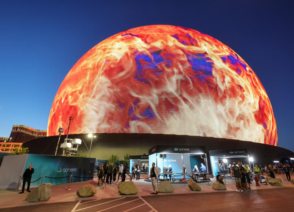 LAS VEGAS, NEVADA – SEPTEMBER 29: Sphere lights up during the venue’s grand opening on September 29, 2023 in Las Vegas, Nevada. (Photo by Ethan Miller/Getty Images)