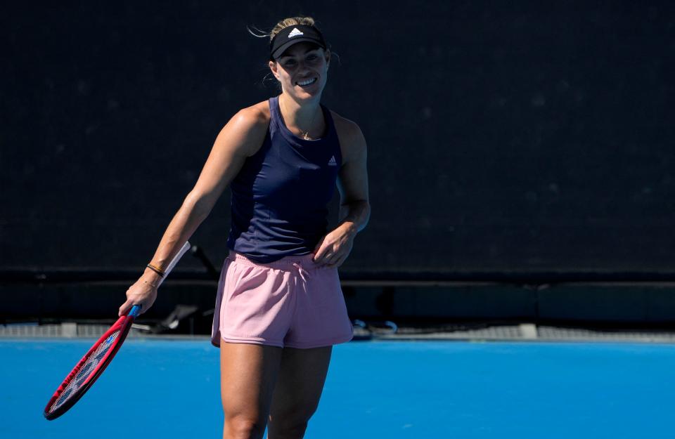 Angelique Kerber of Germany attends at a practice session ahead of the Australian Open