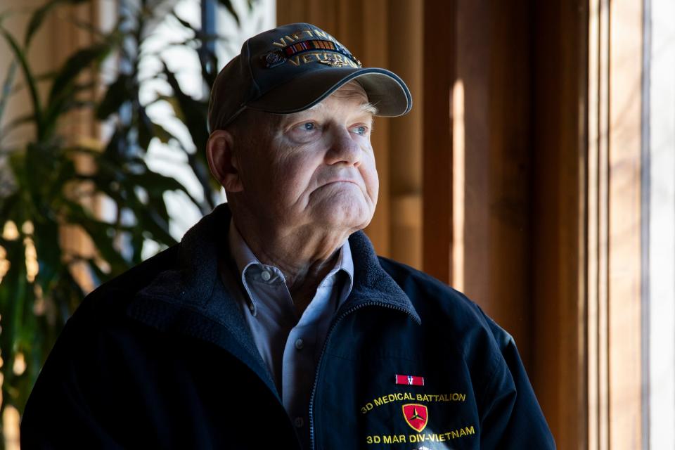 Dr. Joe Wolfe poses for a portrait inside his home in Dyersburg, Tenn., on Friday, January 27, 2023. Wolfe served as a medic in the 3rd Medical Battalion in Khe Sanh during the Vietnam War. 