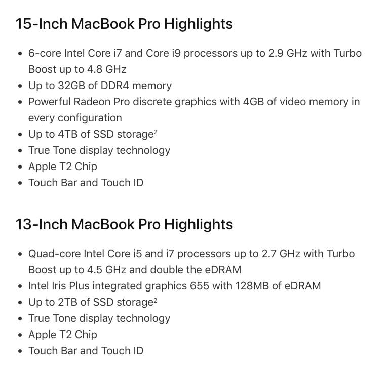 MacBook Pro 2018 specs