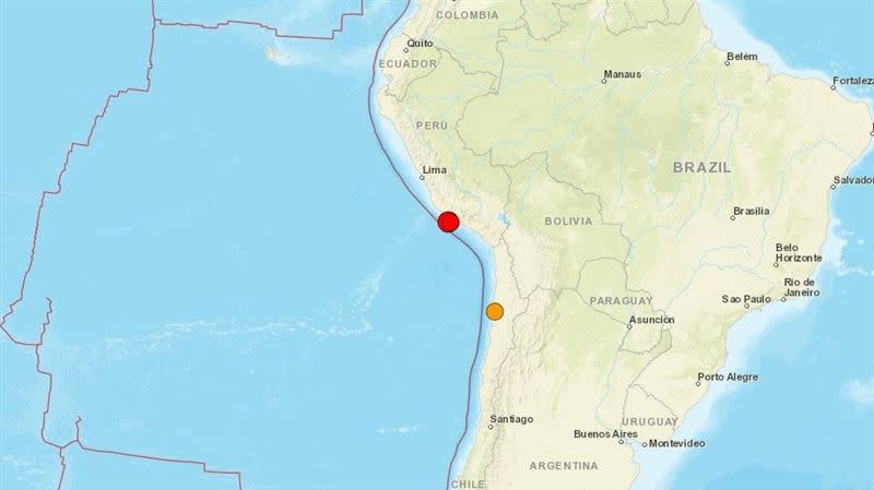 秘魯又搖了，沿海凌晨發生「規模6.1地震」。（圖／翻攝自美國地質調查局）