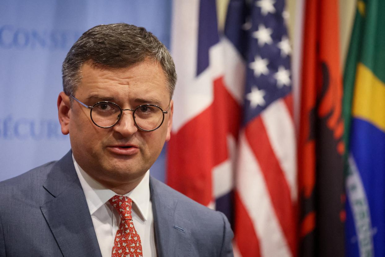Dmytro Kuleba speaks to the press before arriving at a U.N. Security Council meeting on the situation in Ukraine, at the U.N. headquarters in New York City, U.S., July 17, 2023 (REUTERS)