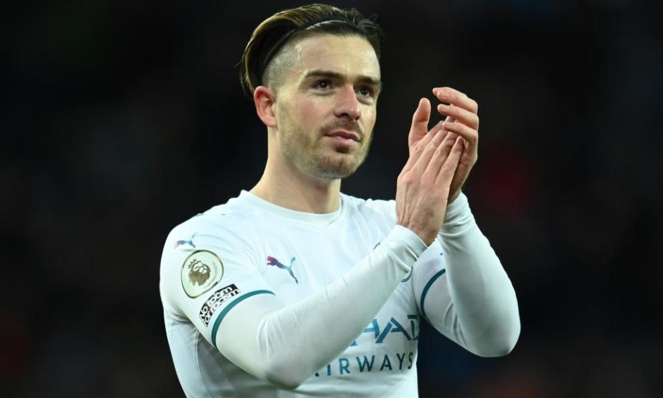 Manchester City’s Jack Grealish applauds fans at the final whistle after making a late appearance as a substitute