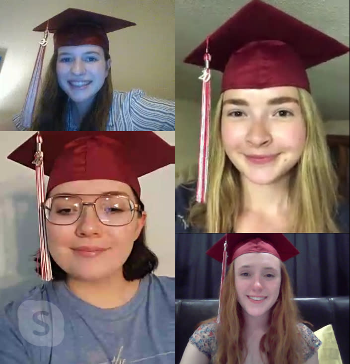 Lauren has a Skype call with her friends in their graduation caps. | Courtesy Lauren Ulrich