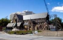 This photo taken on December 5, 2012 shows the badly damaged Christchurch Cathedral, missing its tower nearly two years after an earthquake. When Japanese architect Shigeru Ban designed a new cathedral in earthquake-devastated Christchurch, he chose the most unlikely of materials -- cardboard -- for the landmark project